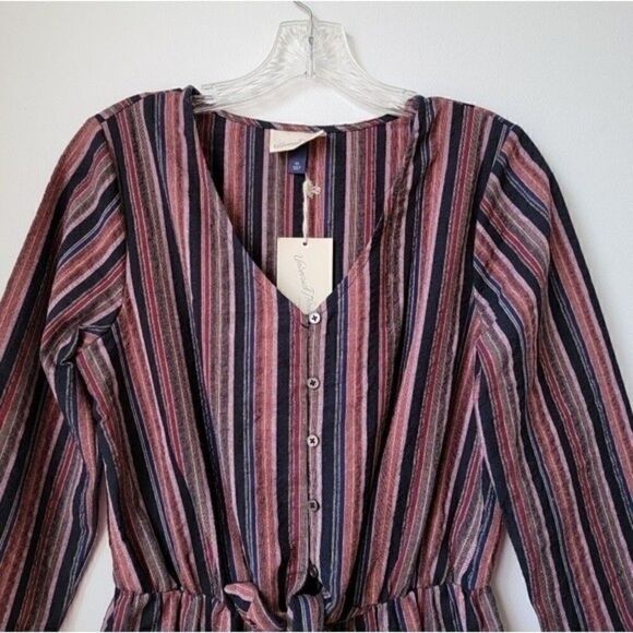Nwt UNIVERSAL THREAD Striped Maroon Blue Long Sleeve Tie Front Jumpsuit XS - Picture 9 of 14
